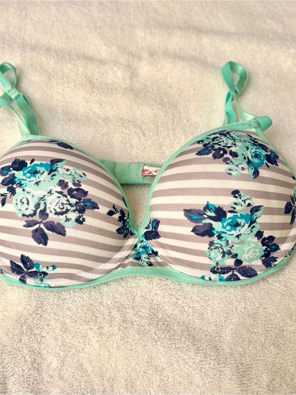 Candie's Gray and White Stripped and Floral Bra | Size 34 B